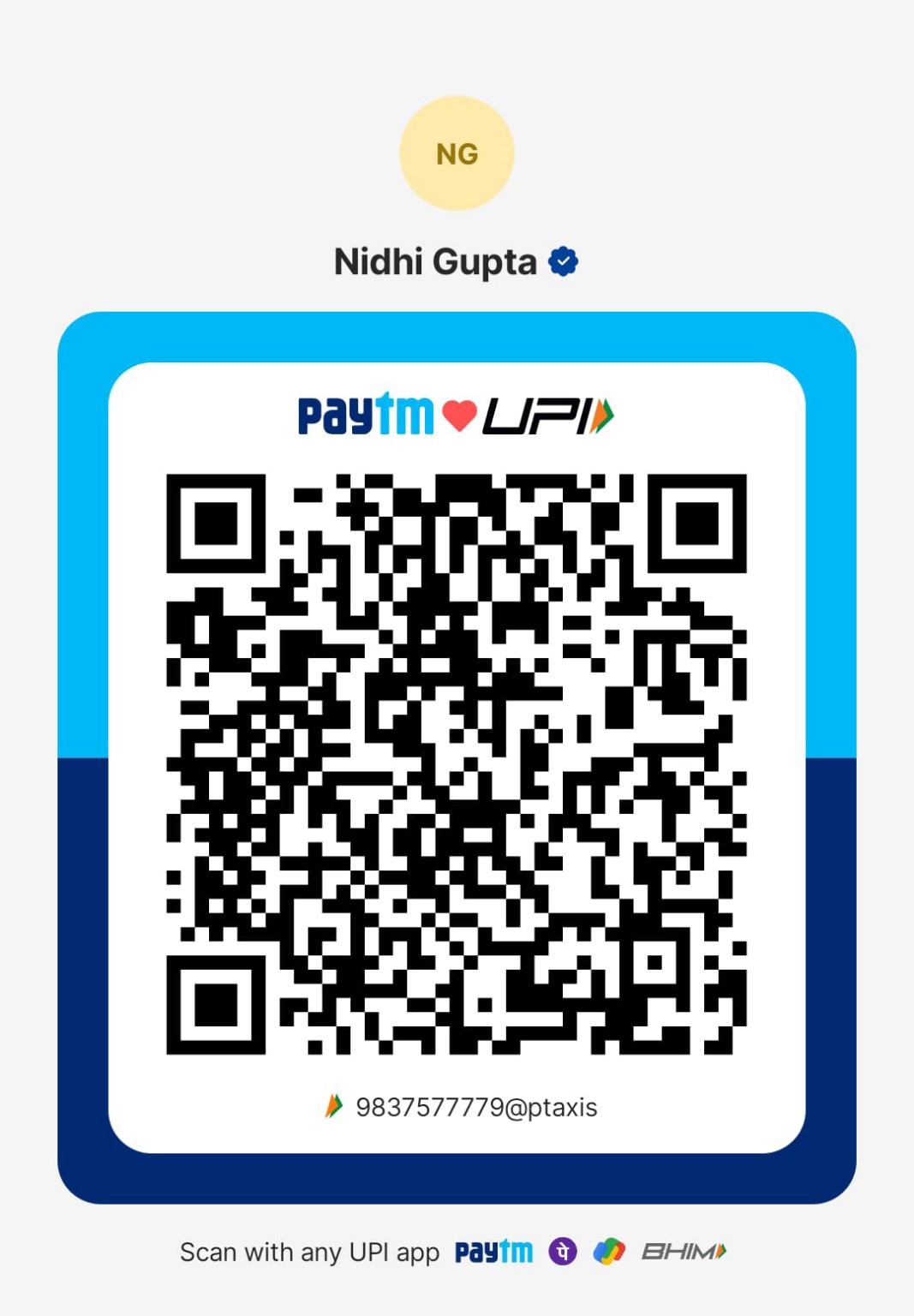Paytm UPI QR for Nidhi Gupta
